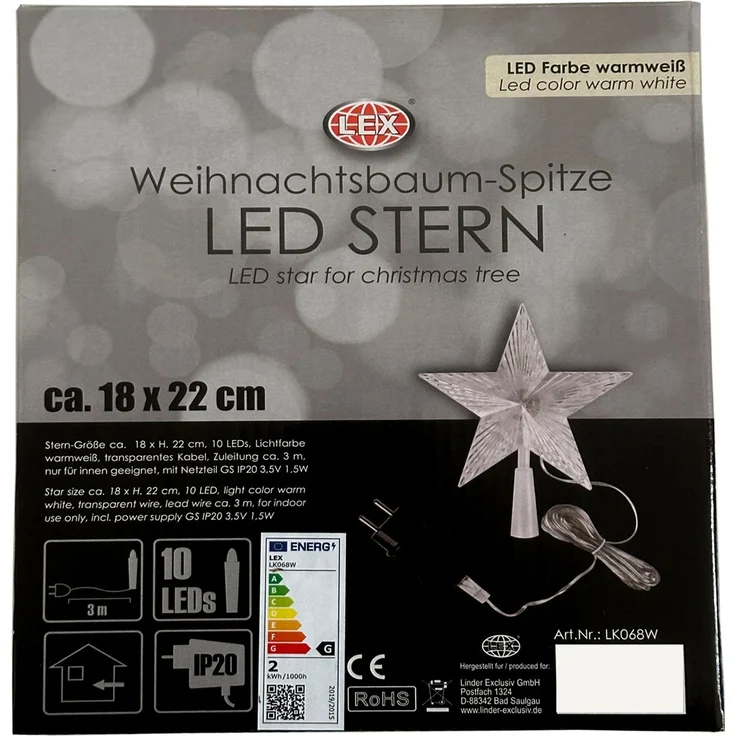 LED Baumspitze Stern Weihnachtsbaumspitze 10 LEDs Kabel transparent – Bild 5
