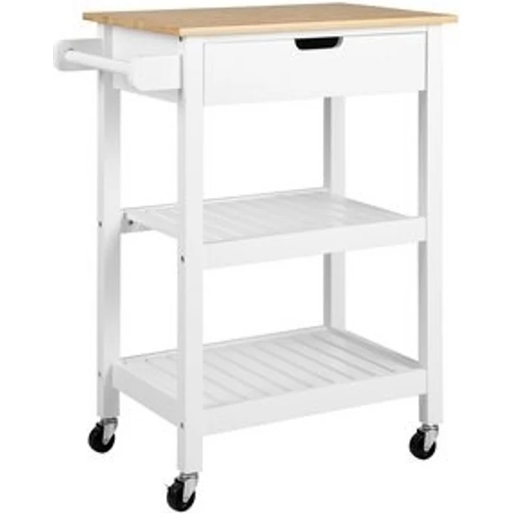 COSTWAY Küchenwagen, mit Schublade, 2 offenen Regalen, Schiebegriff, bis 61kg – Bild 6