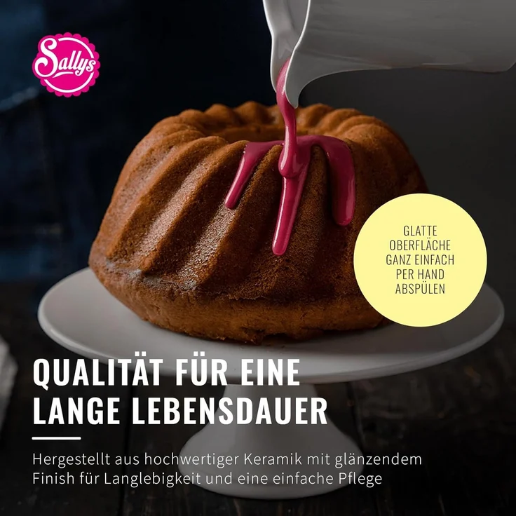 Sallys Tortenständer aus Keramik -Tortenplatte in Weiß mit Fuß, Kuchenplatte zum Dekorieren, zeitloses Design – Bild 5