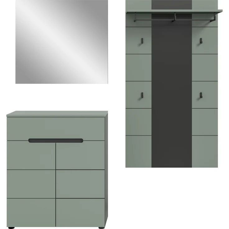 Garderoben-Set >Canu< in Basalt Grau / Smoke Green - 175x190x37cm (BxHxT) – Bild 3