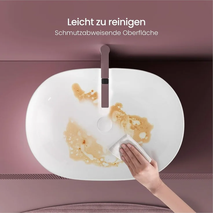 EMKE Waschbecken – Aufsatzwaschbecken Oval, 60 x 41 x 13 cm, Weiß, Kratzfest Waschbecken Bad, Leicht zu Installieren & Reinigen, Waschtisch für Bad & Gäste-WC – Bild 6
