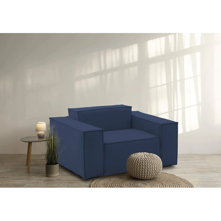 Dmora Rodonite Sessel, Wohnzimmersessel, 100 % Made in Italy, Relaxsessel aus gepolstertem Stoff, 160 x 95 x 70 cm, Blau – Bild 2