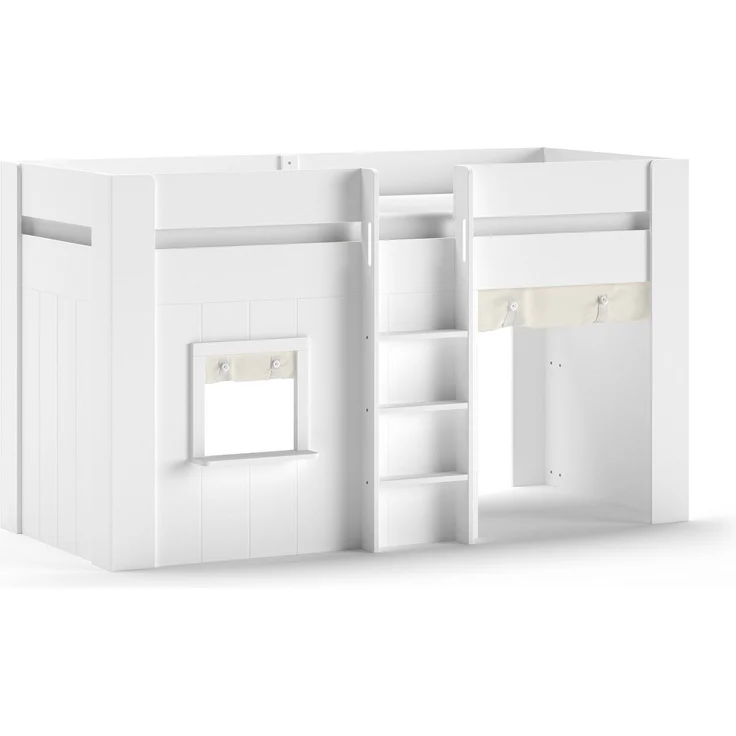 RENO Halbhohes Spielbett 90x200 inkl. Vorhangset MDF Creme-Weiß – Bild 1