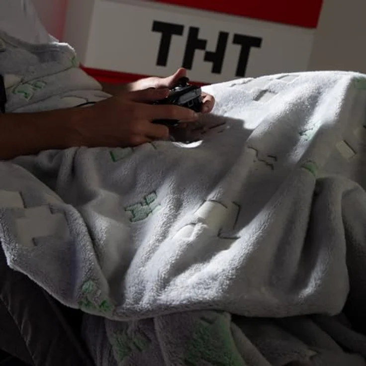 Minecraft Kuscheldecke, Dunkelgrau, pflegeleicht, 130x150 cm, Gaming-Wohndecke – Bild 10