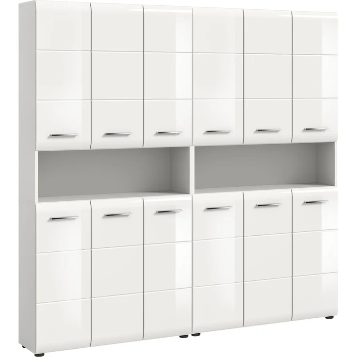Badkombination (B/H/T: 180x185x30 cm) in weiß hochglanz tiefzieh und weiß Nachbildung – Bild 1