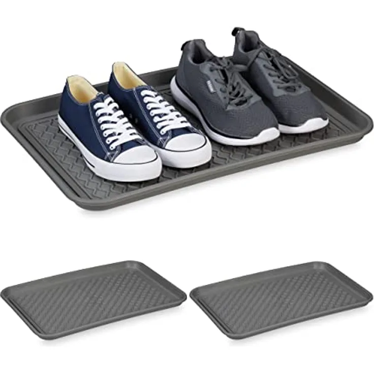 Relaxdays Schuhabtropfschale XL, 3er Set, graue Unterlage für nasse Schuhe, 60 x 40 cm aus Kunststoff