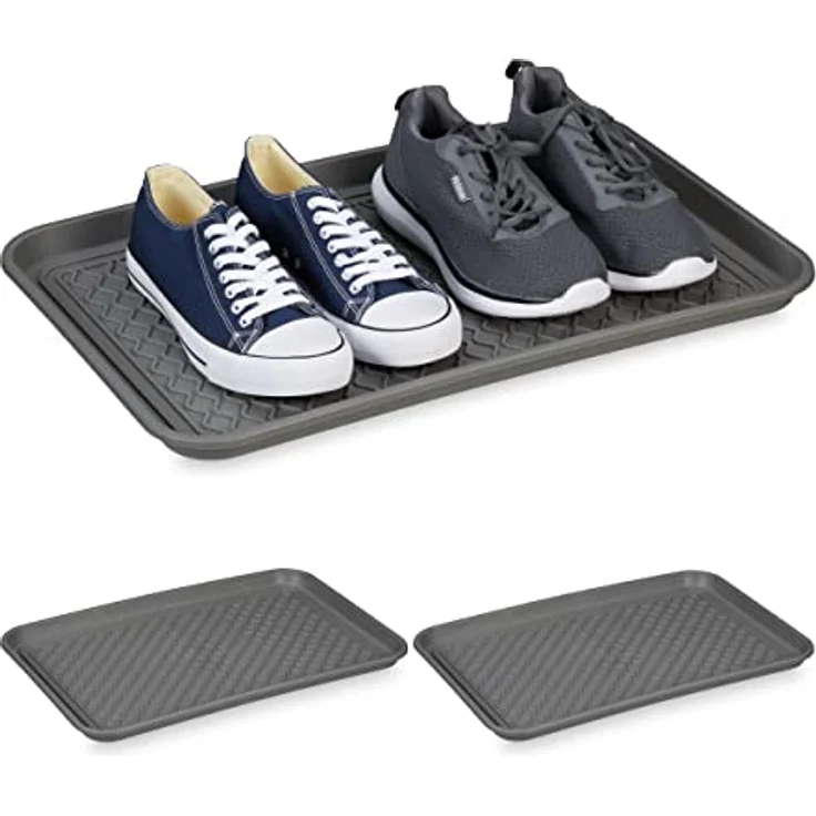 Relaxdays Schuhabtropfschale XL, 3er Set, graue Unterlage für nasse Schuhe, 60 x 40 cm aus Kunststoff – Bild 1
