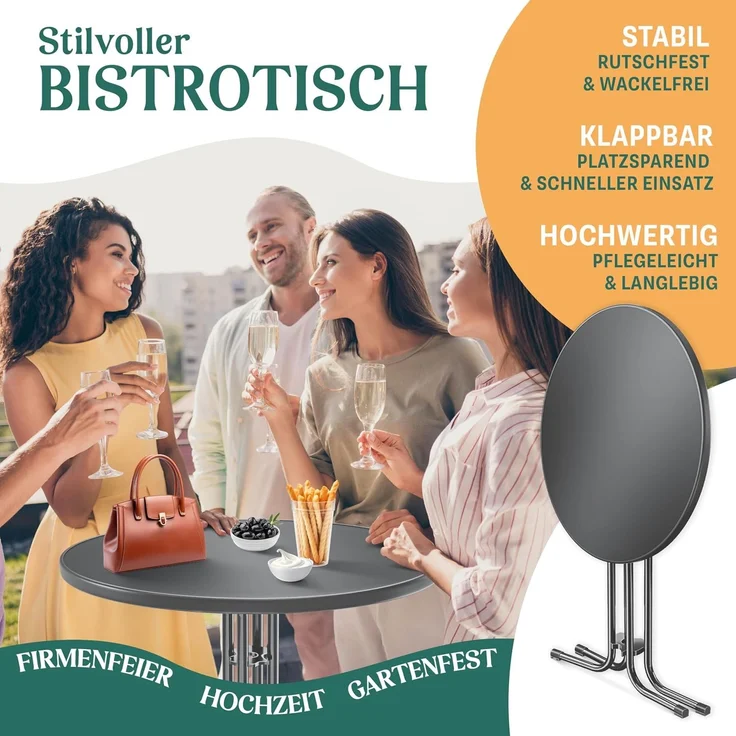 KESSER® Gastro Stehtisch klappbar - Gastronomie Bistrotisch rund - Wetterbeständiger Klapptisch Gartentisch - Runder Partytisch - Hitzebeständig - Stabil und sicher Anthrazit, Ø 60 cm, 2er Set – Bild 3