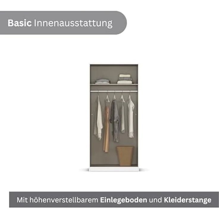 rauch Drehtürenschrank Kleiderschrank Schrank Garderobe Wäscheschrank COSTA Breite 91 cm (in 3 Ausstattungen BASIC/CLASSIC/PREMIUM) mit griffloser Front und Push-to-Open Funktion MADE IN GERMANY – Bild 6