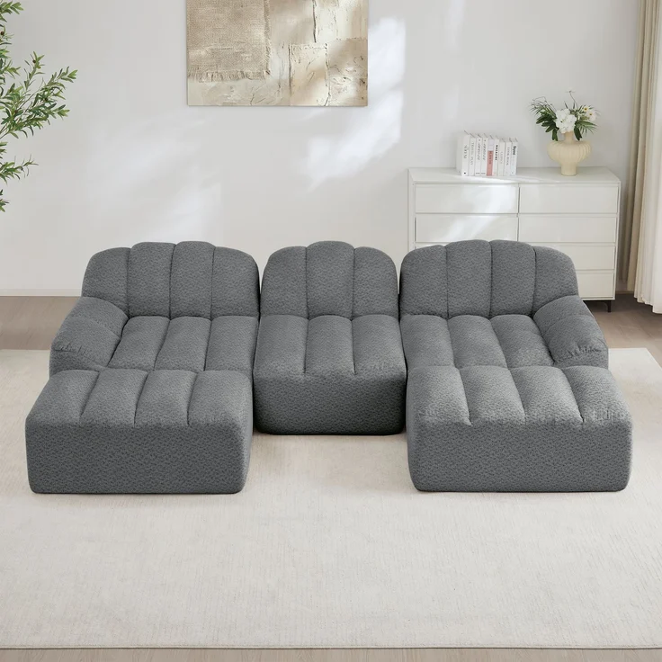 EINHOM 3-Sitzer U-förmiges Modulares Sofa mit 2 Ottomans, Boneless Sofa aus 32D Hochdichtschaum, tiefe Sitzfläche, ideal für Wohnzimmer, weicher Stoff, Grau – Bild 3