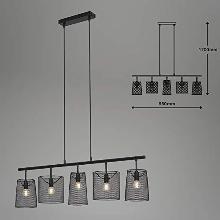 Briloner Pendelleuchte Pendellampe Drahtschirmen Metall schwarz, 5x E14 40W, IP20, Vintage-Design, vielseitig einsetzbar – Bild 6