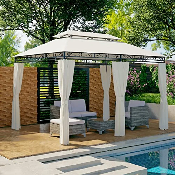 Mondeer Gartenpavillon 3x4m, Premium Pavillon mit Seitenwänden und Reißverschlüssen, stabiles Metallrahmen, 180g/m² wasserdichtes Dach, modern und luxuriös, beige – Bild 2