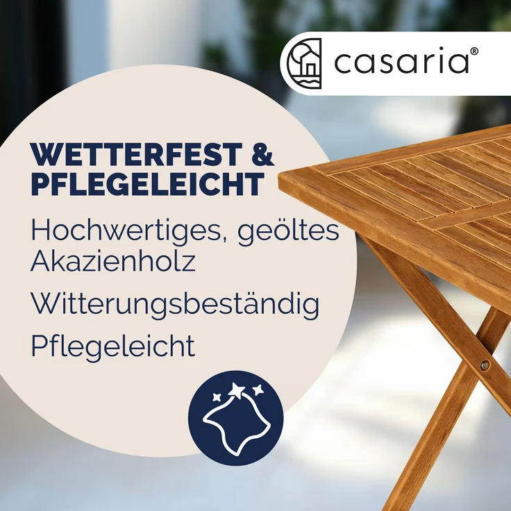 Casaria Klapptisch, klappbar, 80kg belastbar, Akazienholz natur, 70 x 70 x 73 cm – Bild 6
