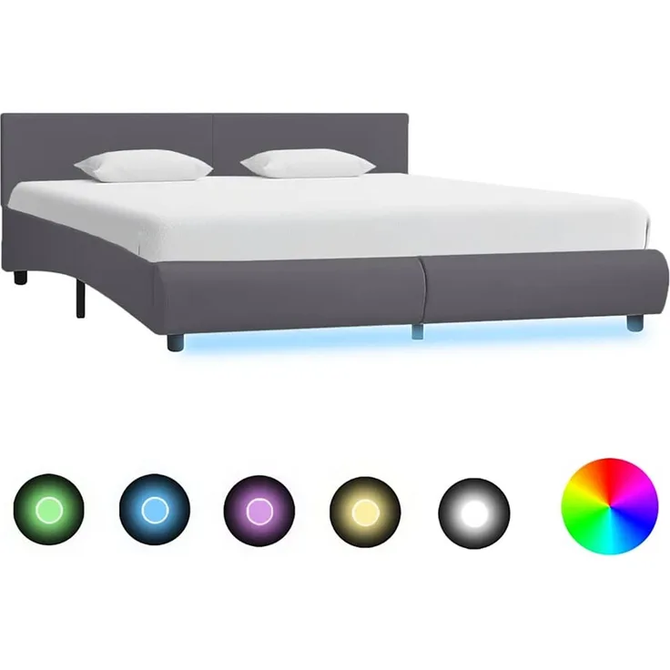 Doppelbett, Bettgestell Modernen mit LED Grau Kunstleder 180x200 cm d1332e