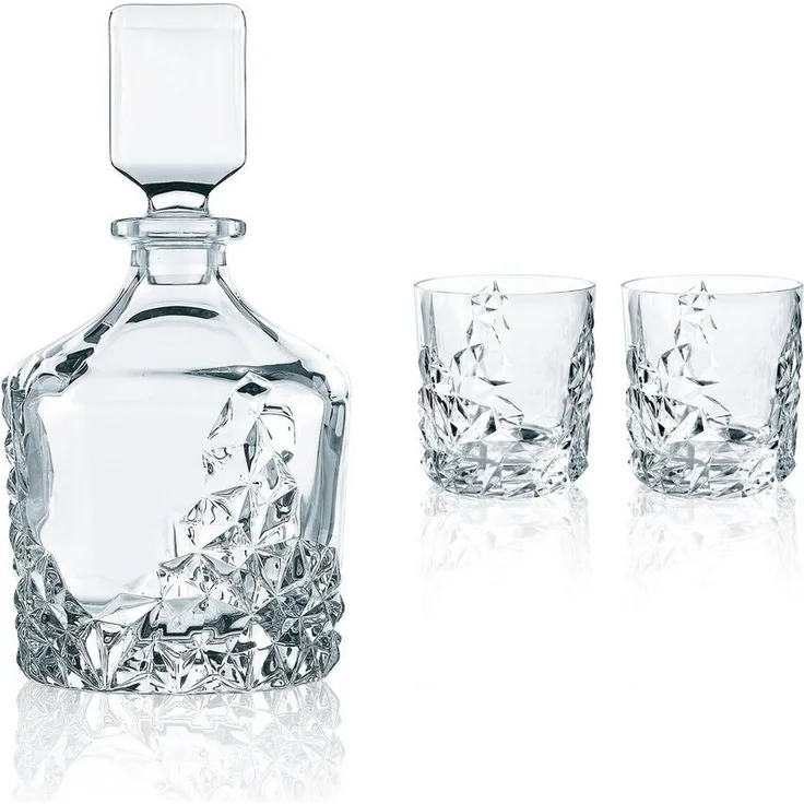 Nachtmann Sculpture Whiskyset, 3-tlg, Whisky Becher, Whiskyglas, Whiskykaraffe, Kristallglas, 101984