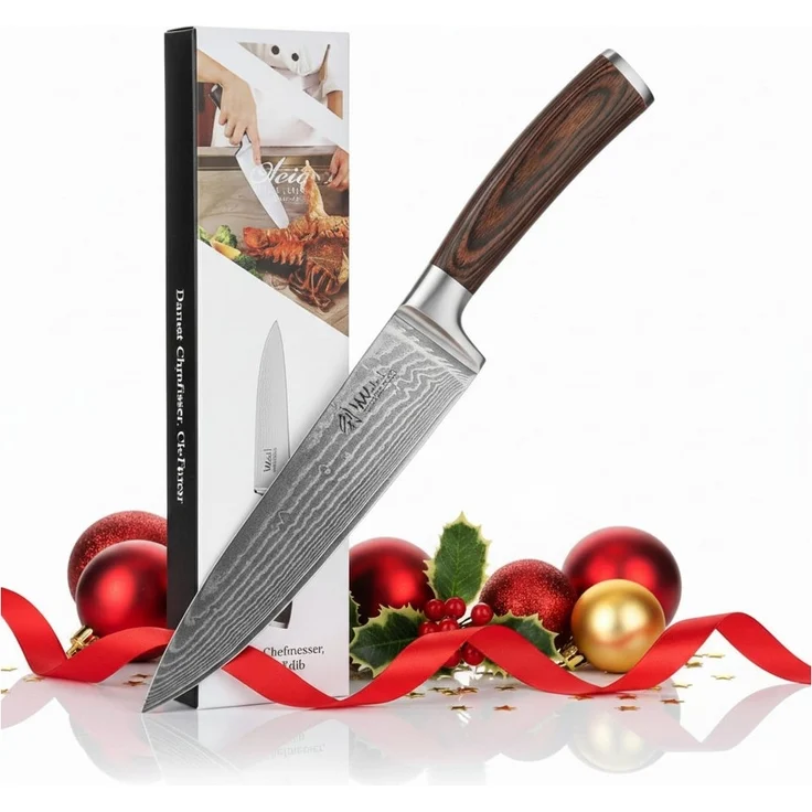 Wakoli Universalküchenmesser EDIB Damast Chefmesser I Kochmesser Küchenmesser I 20cm Klinge, VG10 Kern, 67 Lagen Damaststahl, Pakkaholzgriff, inkl. Geschenkbox – Bild 5