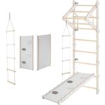 MAMOI® Sprossenwand für Kinder | Indoor Klettergerüst | Sprossenwand Kinderzimmer | Turnwand aus Yarnwood (210 cm) mit Klimmzugstange, Strickleiter und Rutschbrett | CE | 100% ECO | Made in EU