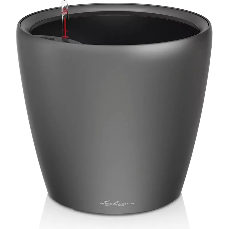 Lechuza 16083 CLASSICO Premium LS 43 Herausnehmbarer Pflanzeinsatz mit patentiertem Griffrahmen, Anthrazit Metallic, Hochwertiger Kunststoff, Inkl. Bewässerungssystem, Für Innenraumbegrünung