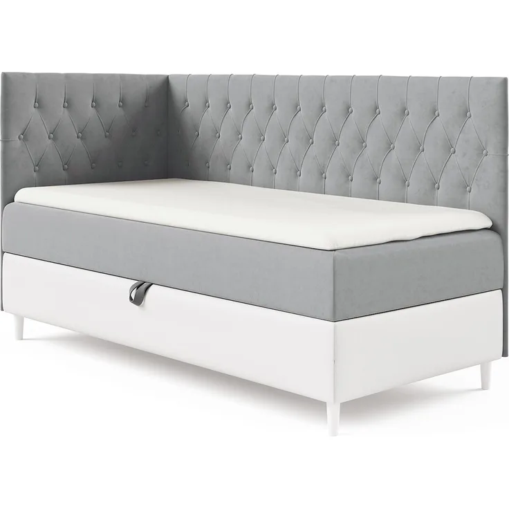 MEBLINI Kinderbett mit Bettkasten FILIPPO 3 80x200 Links – H3/Grau Samt Gepolstert Einzelbett mit Matratze - Polsterbett mit Stauraum - Bett mit Kopfteil – Stauraumbett