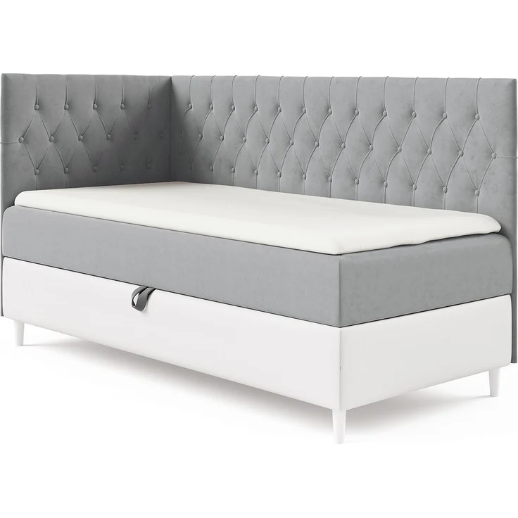 MEBLINI Kinderbett mit Bettkasten FILIPPO 3 80x200 Links – H3/Grau Samt Gepolstert Einzelbett mit Matratze - Polsterbett mit Stauraum - Bett mit Kopfteil – Stauraumbett – Bild 1