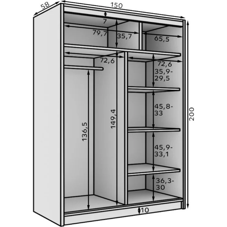 Schiebetürenschrank Schrank CALNT Schwarz matt 150x200x58 cm – Bild 4