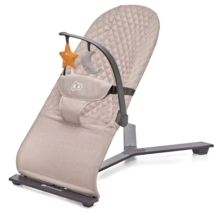 Kinderkraft Babywippe MIMI, Spielbügel mit 2 Spielzeuge, verstellbare Rückenlehne, Weiches Material, Minimalistische Skandinavisches Design, Zusammenklappbar, Beige