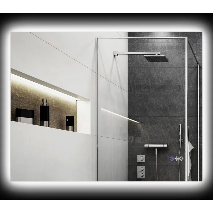 Anti-Kondensations-Badezimmerspiegel mit einstellbarer Helligkeit und Farbe, 80.0×4.0×60.0cm, Transparent, MELAYR