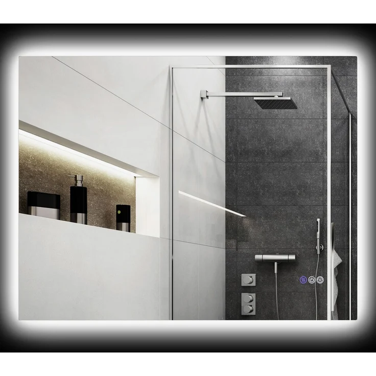 Anti-Kondensations-Badezimmerspiegel mit einstellbarer Helligkeit und Farbe, 80.0×4.0×60.0cm, Transparent, MELAYR – Bild 1