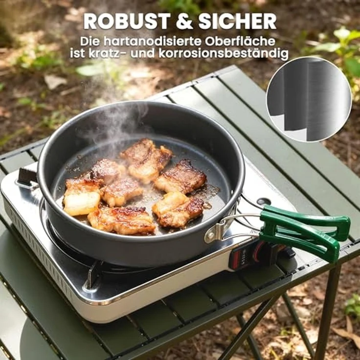 Outsunny Geschirr-Set Camping Kochgeschirr Set mit Anti-Verbrühungsgriffen Topf Pfanne (8-tlg), 2 Personen, Aluminium, Metall, für Outdoor Wandern Picknick BBQ Grau – Bild 6