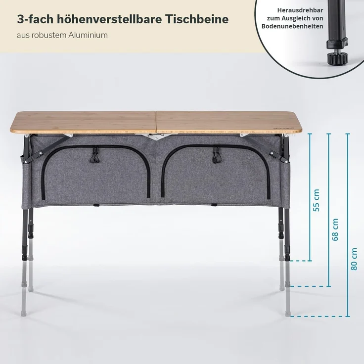 Skandika Campingtisch mit Schrank Tolja | Outdoor Bambus Klapptisch mit Stauraum, höhenverstellbar, klappbar, Campingschrank mit Einlegeböden, Tragetasche | Campingmöbel, Garten, Balkon – Bild 3
