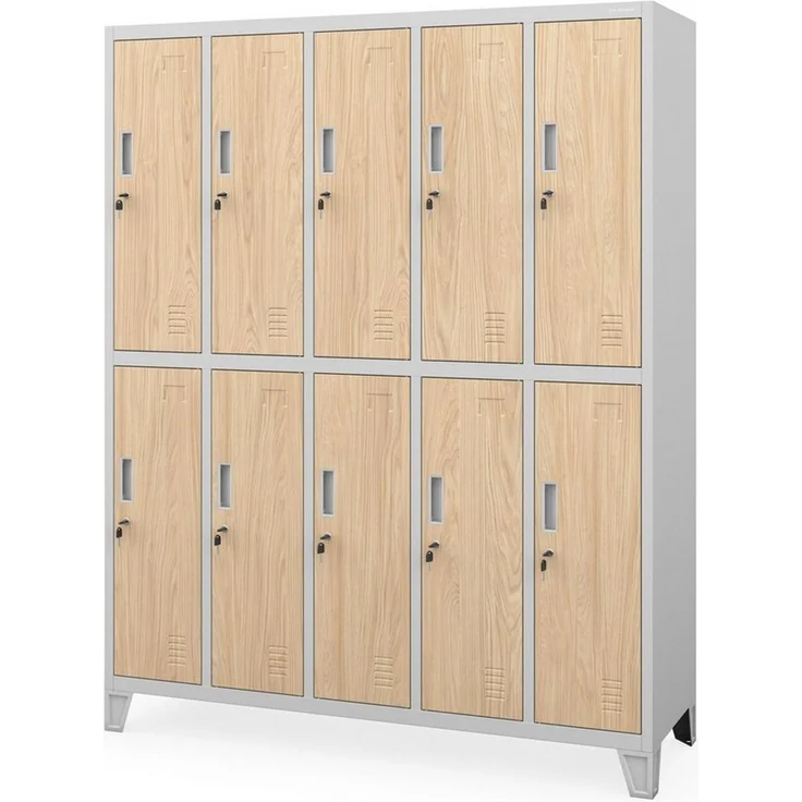Jan Nowak Umkleideschrank Spind Schließfachschrank mit 10 Fächern, Mitarbeiterschrank Metall, Kleiderspind abschließbar, Lüftungsschlitze, Kleiderstange für Arbeitskleidung 136 x 172 x 45 cm – Bild 2