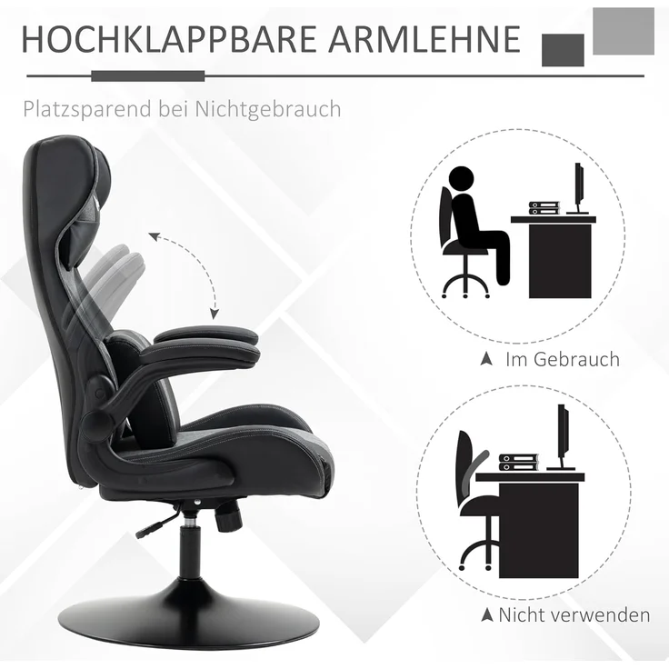 Vinsetto Schreibtischstuhl höhenverstellbarer Bürostuhl, 360° drehbar (Gamingstuhl, 1 St), für Büro, Schlafzimmer, Schwarz – Bild 6