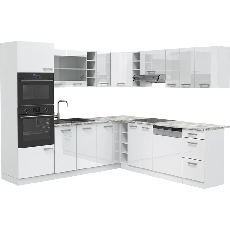 Eckküche R-Line Weiß Hochglanz/Weiß 247 x 237 cm ohne Arbeitsplatte Vicco – Bild 1
