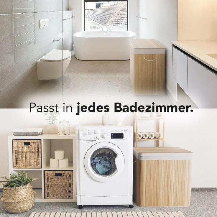 Bambus Wäschekorb 3 Fächer, 150L Wäschesammler mit Deckel & herausnehmbarem Sack – Bild 5