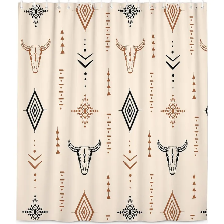 Duschvorhang mit Western-Indianer-Motiv, wasserdicht und schimmelresistent, Beige, 150 x 180 cm