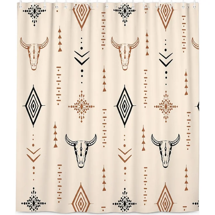 Duschvorhang mit Western-Indianer-Motiv, wasserdicht und schimmelresistent, Beige, 150 x 180 cm – Bild 1
