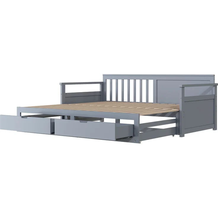 Novelux Multifunktionales Tagesbett 90x190 ausziehbar auf Doppelbett 180x190 mit Schubladen – Massivholz Kiefer Grau, Platzsparendes Gästebett & Kinderbett – Bild 8