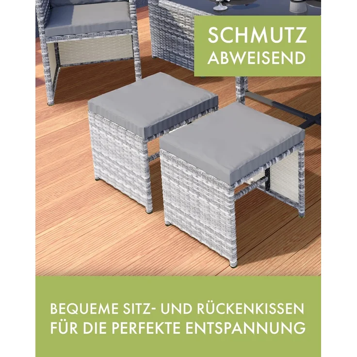 Swing&Harmonie Garten-Essgruppe Poly Rattan Sitzgruppe Esstisch Lounge Gartenmöbel, (Sitzgarnitur, Tisch, Stühle, Hocker Garnitur Set) – Bild 2