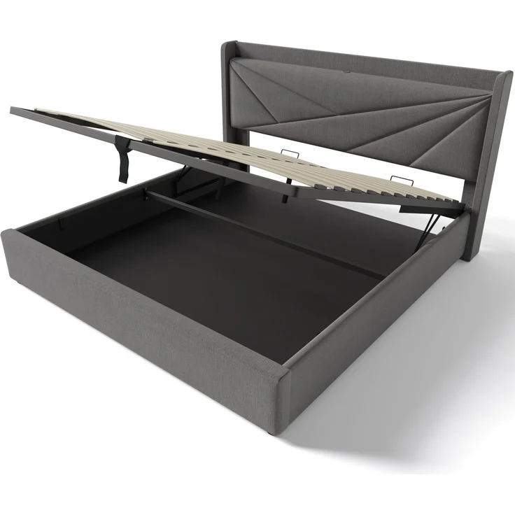 Polsterbett 160x200 cm mit Stauraum,Kopfteil mit USB & Typ-C Ladefunktion,Grau,inklusive Matratze – Bild 9