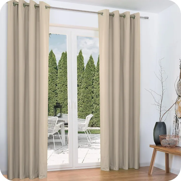 Beautissu Vorhang 2er Set Thermovorhang Gardine Creme Amelie TO, 140x245cm, Ösenvorhang isolierend Kälte- & Hitzeschutz Vorhang Wohnzimmer