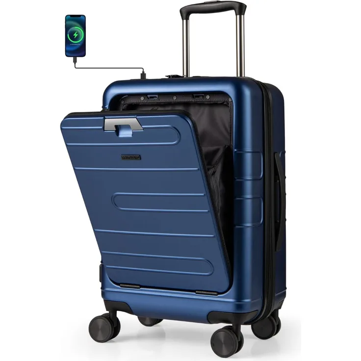 Erweiterbarer Reisekoffer leichter PC-Hartschalenkoffer 20 Zoll Flugzeugtaugliches Rollgepäck Marineblau SH429