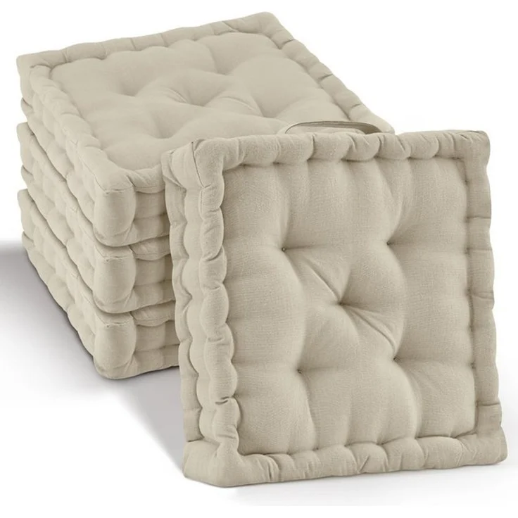 Beautissu Stuhlkissen 4er Set Bodenkissen Sitzkissen Mila, 40x40cm, Leinen, Matratzenkissen 10cm, 100% Baumwolle Stuhlkissen Indoor & Outdoor – Bild 4