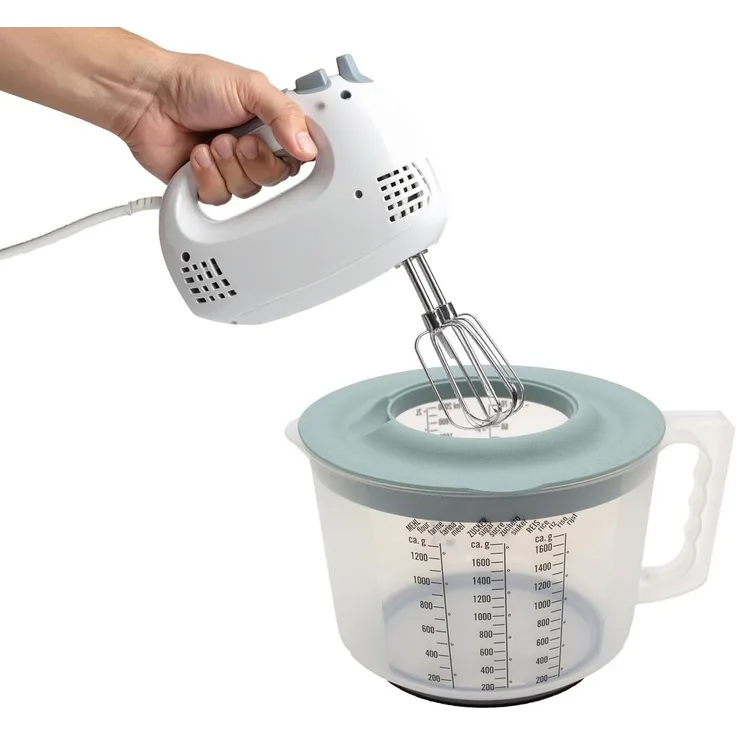 mucHome Messbecher 3in1 Rührbecher 2L mit Spritzschutz, Verschlussdeckel und Ausgießer