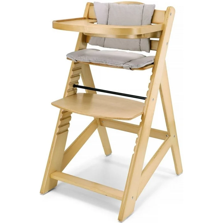 Moby-System Woody Mitwachsender Kinderhochstuhl, Hochstuhl für Kinder, Höhenverstellbar, mit Essbrett und Kissen, 3-Punkt-Sicherheitsgurt, Massivholz, Erle – Bild 2