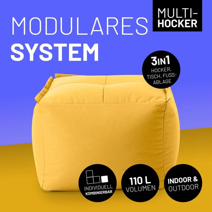 Lumaland Sitzsack-Hocker Modular 54x54x40cm senfgelb eckig – Bild 2