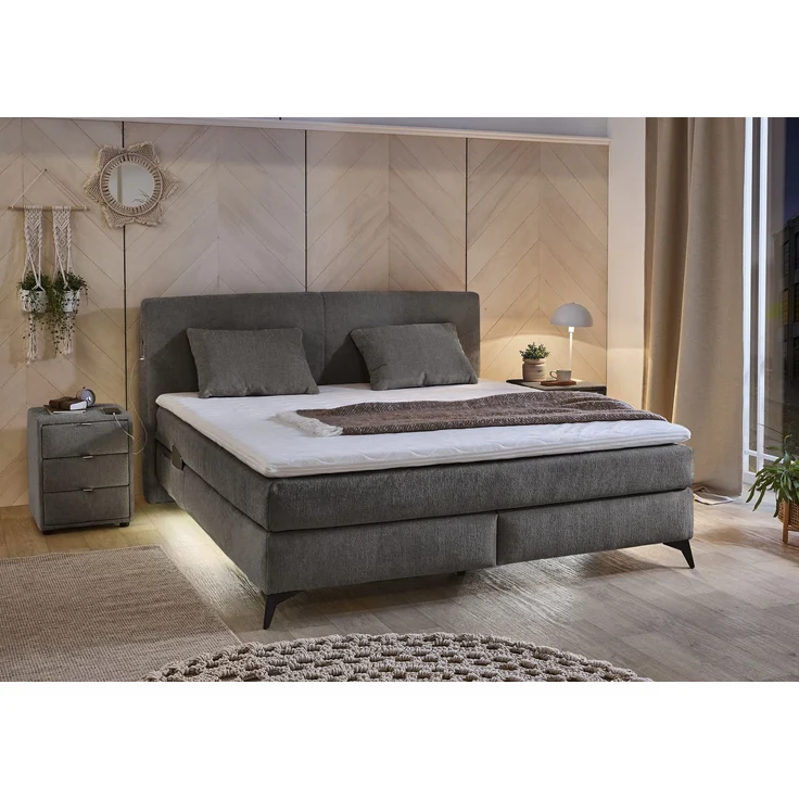 Boxspringbett 180x200 H4 Federkernmatratzen Bonell Topper in Chenille Dunkelgrau – Bild 2