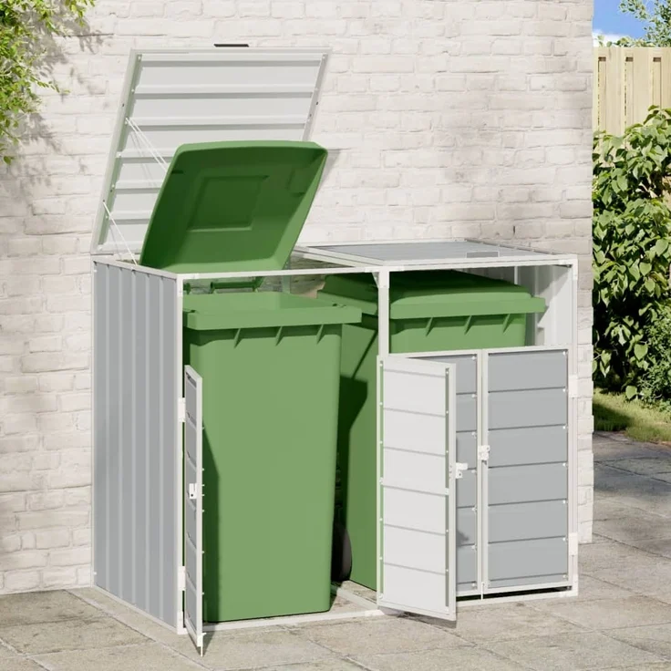 vidaXL Mülltonnenbox für 2 Tonnen Grau 144x81x113 cm Stahl 4006176 – Bild 2