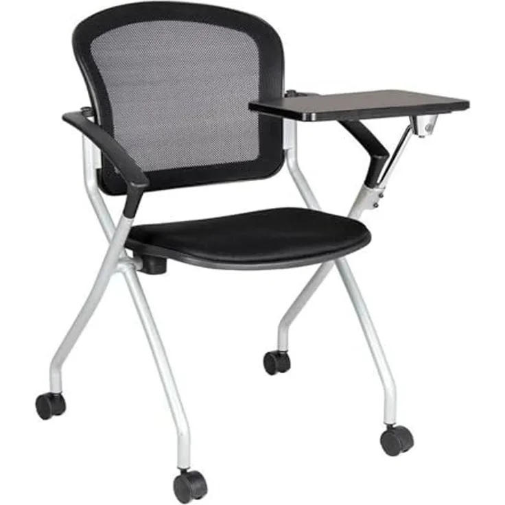 Dmora - Bürostuhl Kalgoorlie, Wartezimmerstuhl mit Armlehne und Tablett, Ergonomischer Wartestuhl, cm 61x49h84, Schwarz