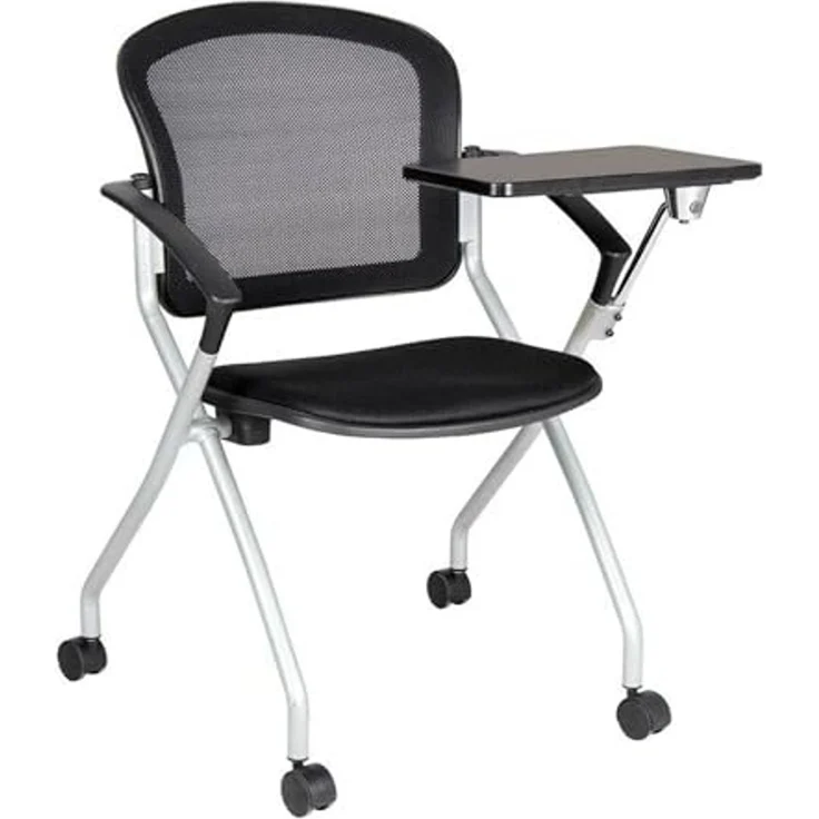Dmora - Bürostuhl Kalgoorlie, Wartezimmerstuhl mit Armlehne und Tablett, Ergonomischer Wartestuhl, cm 61x49h84, Schwarz – Bild 1