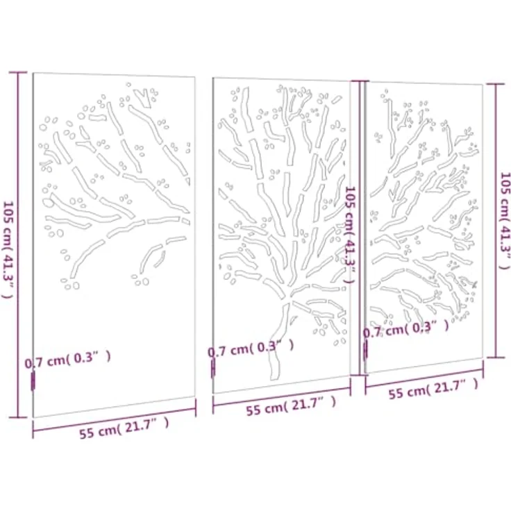 vidaXL 3-tlg. Garten-Wanddeko 105x55 cm, wetterfester Cortenstahl mit Baum-Design – Bild 3